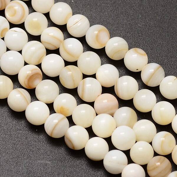 Natural Freshwater Shell Round Bead Strands