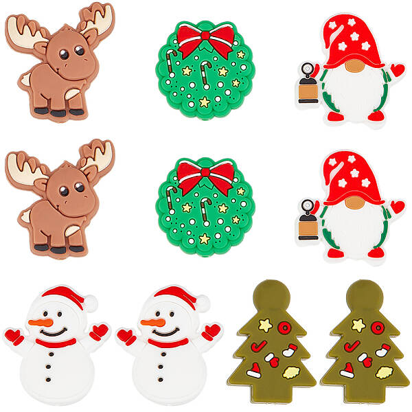10Pcs 5 Styles Christmas Theme Food Grade Eco-Friendly Silicone Focal Beads