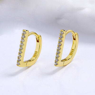 D Shaped 925 Sterling Silver Pave Clear Cubic Zirconia Hoop Earrings for Women