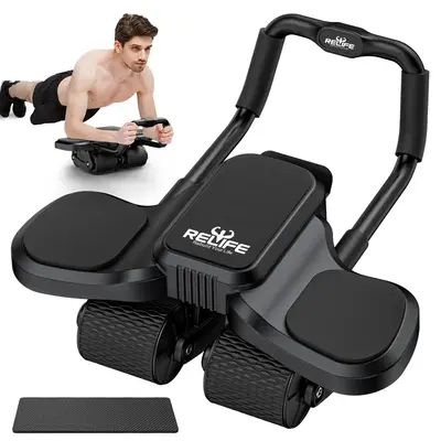 Abdominal Exercise Machine Ab Roller 4-Wheels with Elbow Support Automatic Rebound Abdominal Wheel Abs Workout Equipment for ...