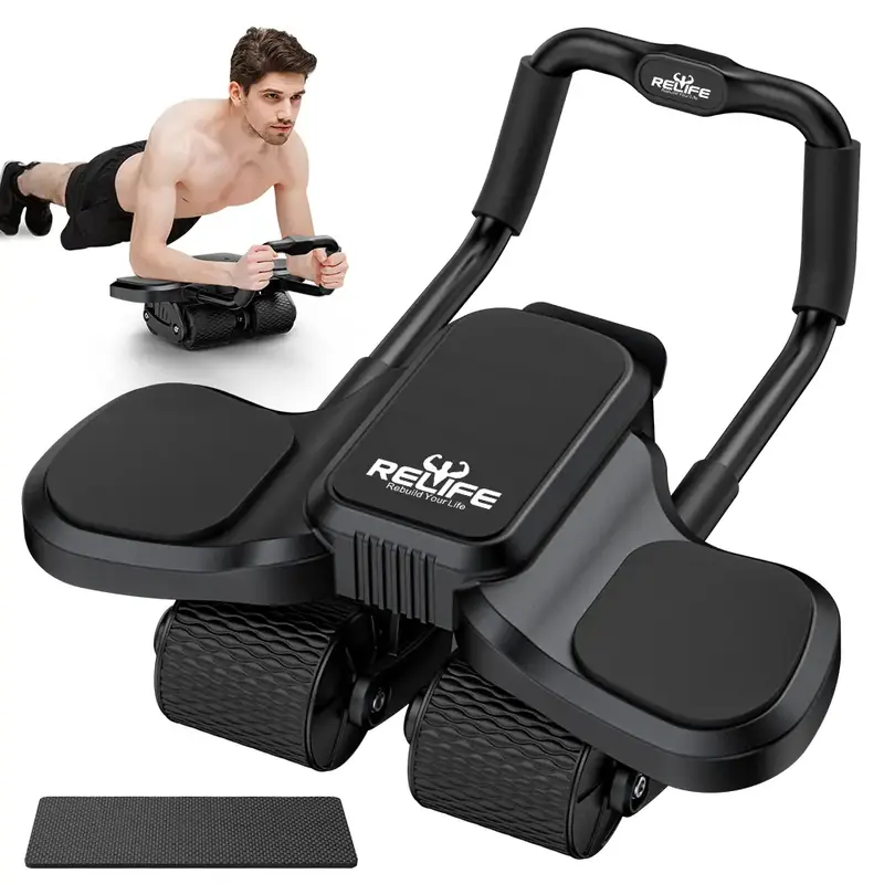 Abdominal Exercise Machine Ab Roller 4-Wheels with Elbow Support Automatic Rebound Abdominal Wheel Abs Workout Equipment for ...