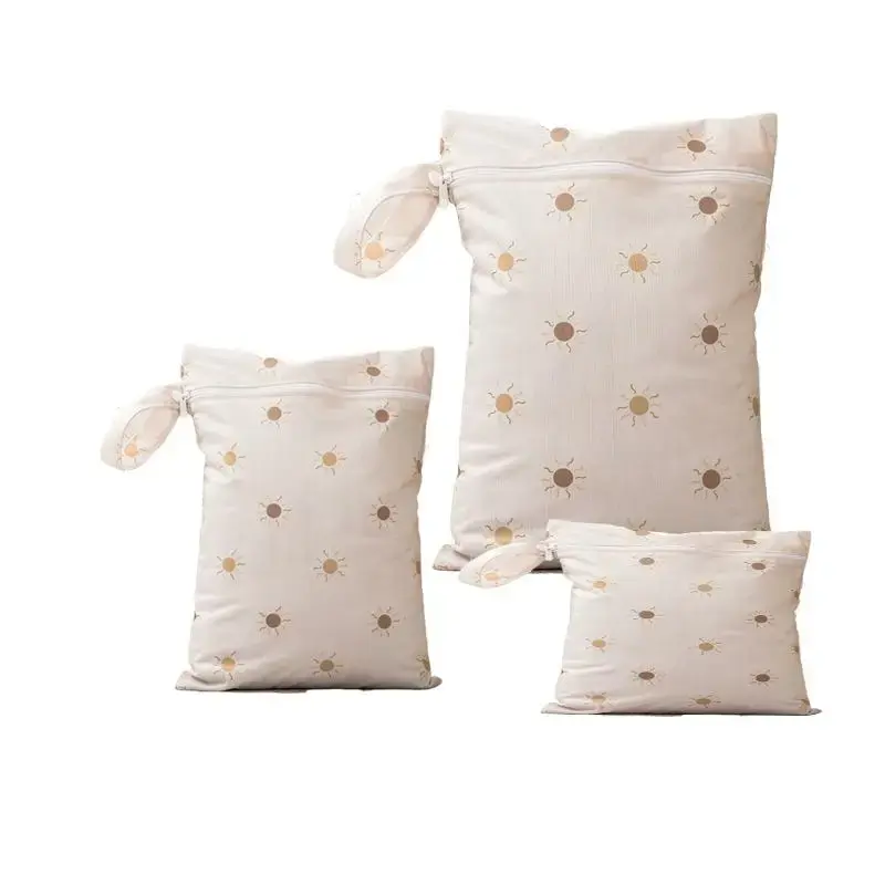 Baby Diaper Bag, 3 Counts/set Waterproof Diaper Cloth Storage Bag with Handle, Dry & Wet Separation Cute Diaper Organizer fo...