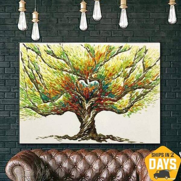 Large Abstract Tree Painting Green Paintings On Canvas Texture Tree Painting Impasto Painting Wall Art Decor | WISH TREE 18&q...