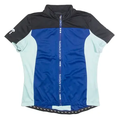 Cycling Zip Up Womens Jersey Blue High Neck L