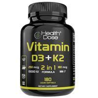 Health Dose Vitamin D3+K2 MK7 180 Liquid Softgels Supports Bone Health Immune Function, Overall Wellness, Supplements for Men...