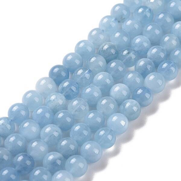 Round Natural Aquamarine Bead Strands