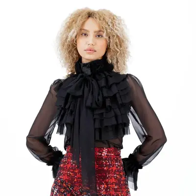 Ruffled Chiffon Blouse | Size: S | Color: Black