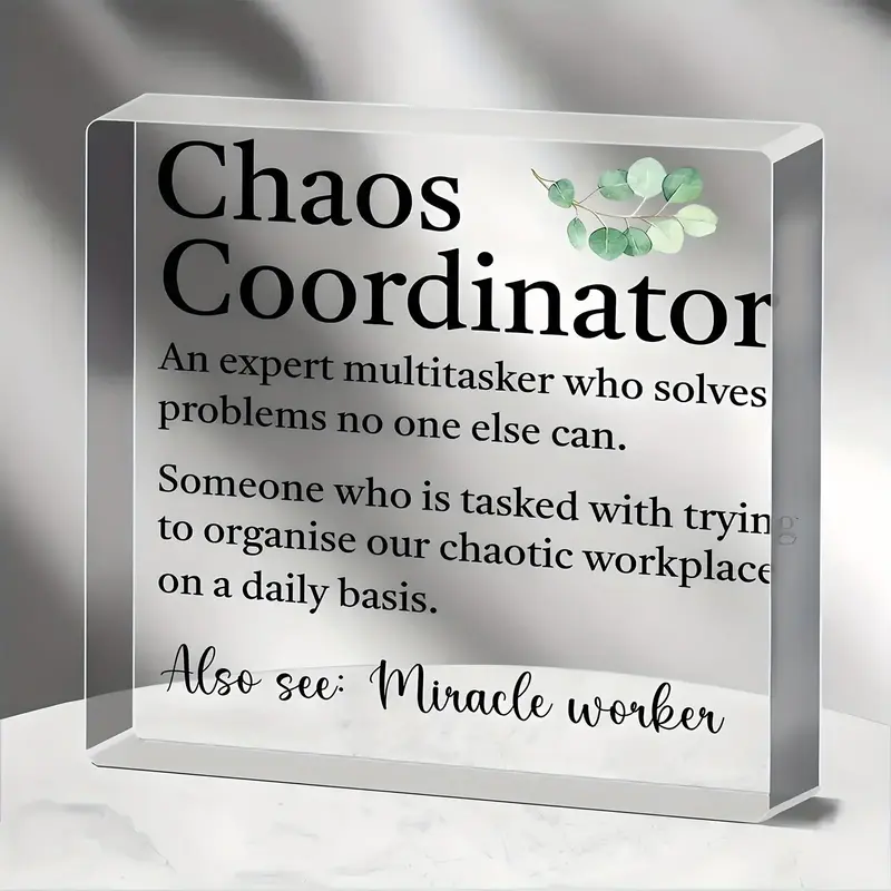 Chaos Letter Design Creative Acrylic Plaque, 1 Count Clear Decorative Plaque for Boss, Colleague, Manager, Teacher and Coach,...