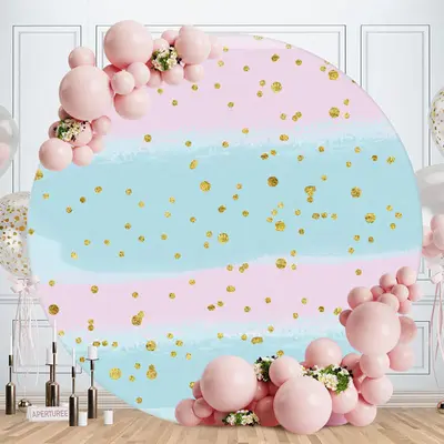 Aperturee Cyan Abd Pink Gold Spot Round Birthday Party Backdrop