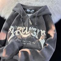 Fashion Embroidery Zip Up Hoodies Women Autumn Long Sleeve Tops Loose Hood Shirt Harajuku Clothes Female Sweatshirt Jacket Fi...