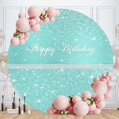 Lake Blue Sparkling Pearls Circle Birthday Backdrop - Aperturee