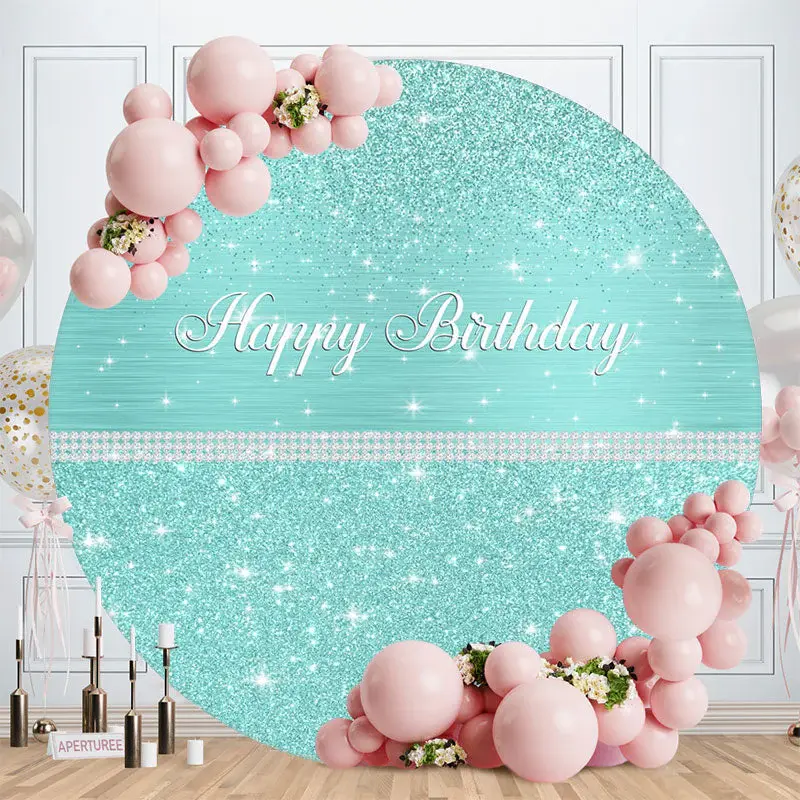 Lake Blue Sparkling Pearls Circle Birthday Backdrop - Aperturee