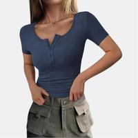PettyGarden Women's 2025 Summer Short Sleeve Tops Ribbed Knit Henley Button Up Slim Fit Casual Blouse for Women - Knitwear, W...