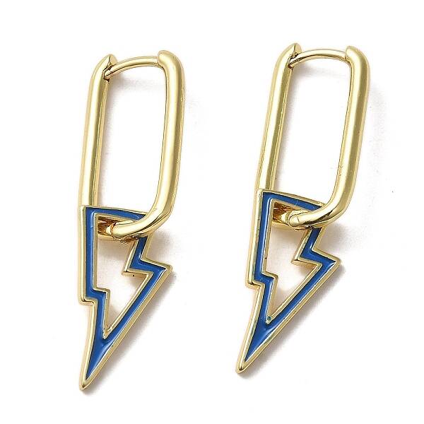 Lightning Bolt Real 18K Gold Plated Brass Dangle Hoop Earrings