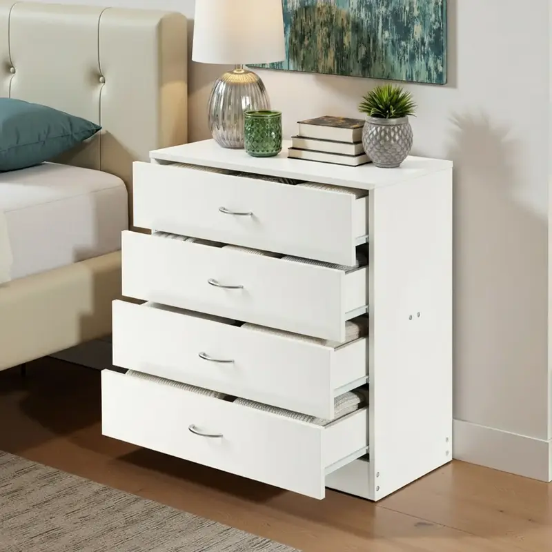 Spaco 4 Drawer Dresser for Bedroom, White Wooden Chest of Drawers, Modern 4 Drawer Chest Storage Dresser for Closet, Living R...