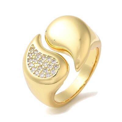 Brass Micro Pave Clear Cubic Zirconia Open Cuff Rings for Women