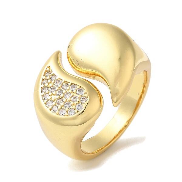 Brass Micro Pave Clear Cubic Zirconia Open Cuff Rings for Women