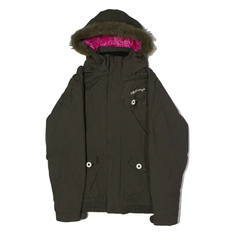 BILLABONG Womens Ski Jacket Brown Hooded Pinstripe UK 8