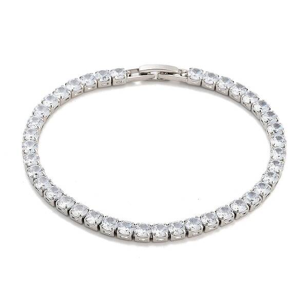 Brass Pave Clear Cubic Zirconia Flat Round Link Bracelets