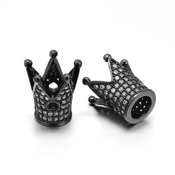Brass Micro Pave Cubic Zirconia Crown Beads