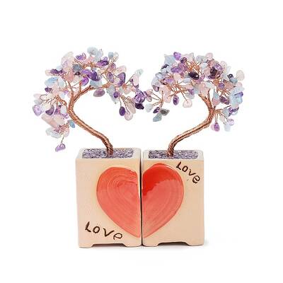 Heart Money Tree Natural Gemstone Bonsai Display Decorations