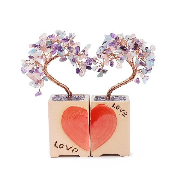 Heart Money Tree Natural Gemstone Bonsai Display Decorations