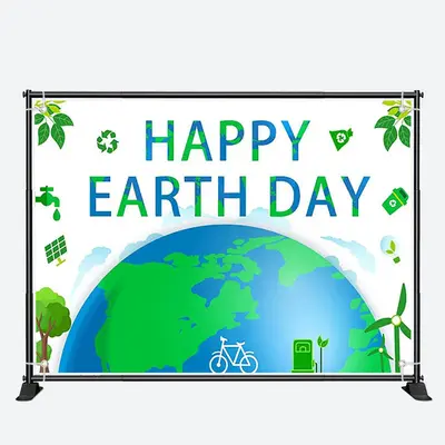 Green Happy Earth Day Backdrop for Event Decor - Aperturee