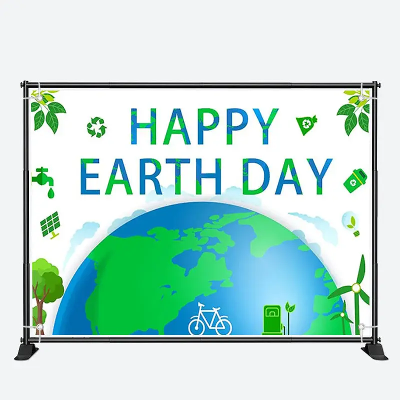 Green Happy Earth Day Backdrop for Event Decor - Aperturee