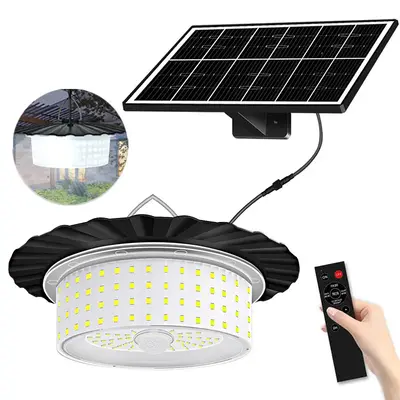 Solar Powered Pendant Light 244-LED Outdoor Sensor Light with 5 Modes & Remote Control Waterproof Security LED Light for Outd...