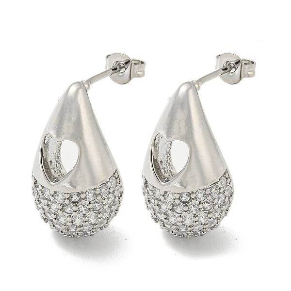 Teardrop with Heart Rack Plating Brass Stud Earrings with Cubic Zirconia