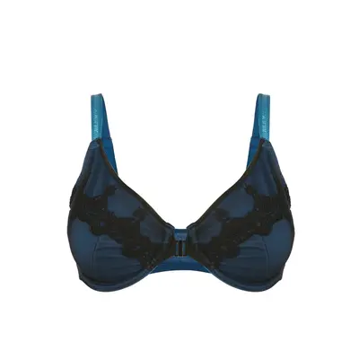 Elysia - Navy Blue Silk & Organic Cotton Front Closure Full Cup Underwired Bra | Size: 38DD