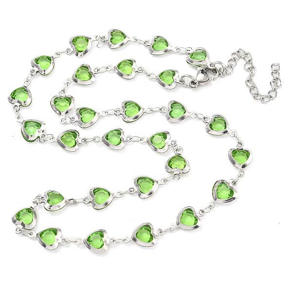 304 Stainless Steel & Glass Heart Link Chain Necklaces