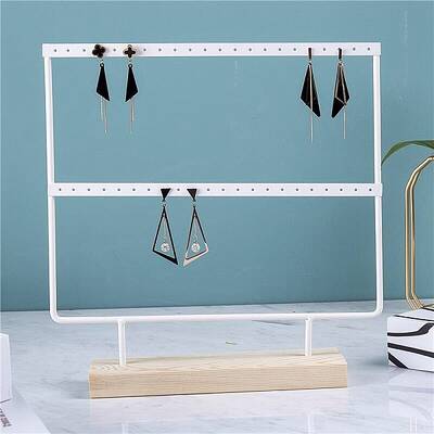 2-Tier Iron Earring Display Stands with Wooden Base
