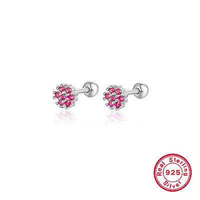 Anti-Tarnish Rhodium Plated Platinum 925 Sterling Silver Flower Stud Earrings