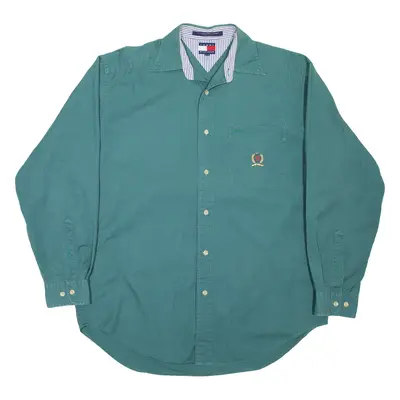 TOMMY HILFIGER Mens Plain Shirt Green Long Sleeve S