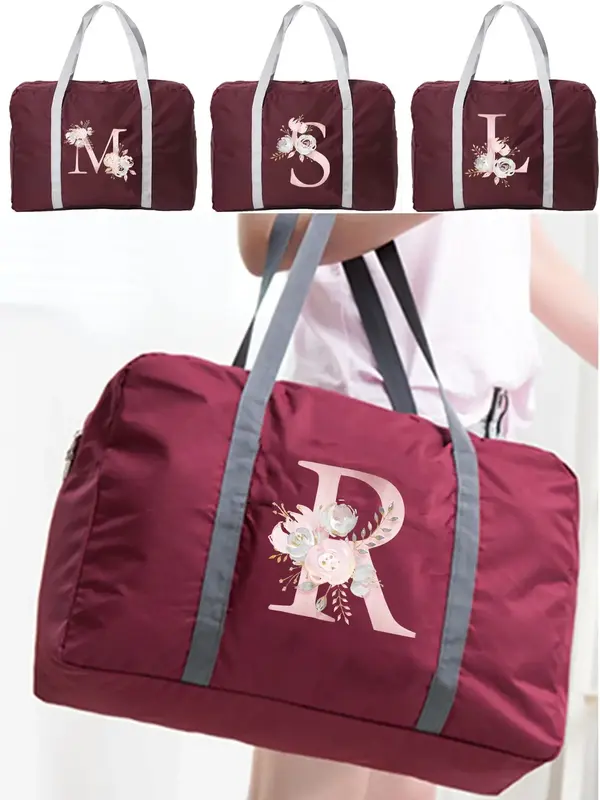 Letter & Floral Print Zipper Travel Bag, Large Capacity Clothes Storage Bag, Portable Women Handbag, Men Large Capacity Lugga...