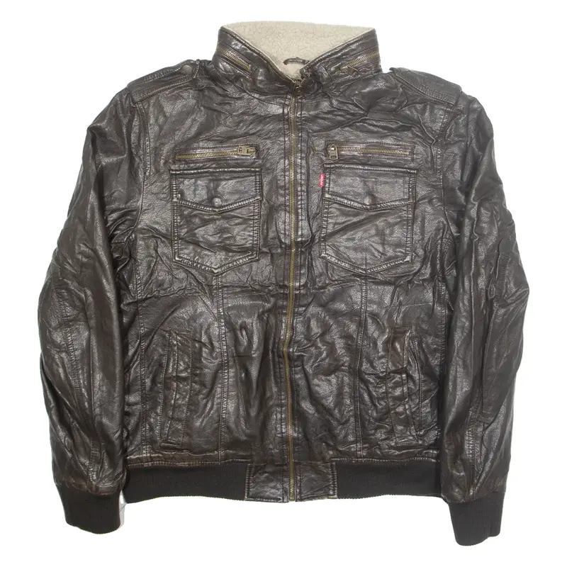 LEVI'S Mens Jacket Brown Faux Leather L