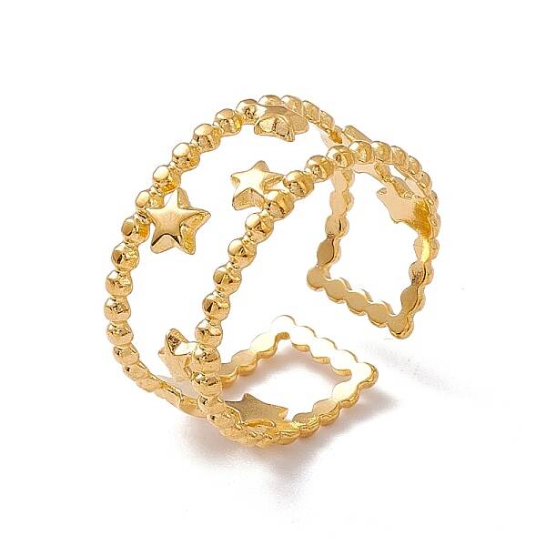 Ion Plating(IP) 304 Stainless Steel Stars Double Line Open Cuff Ring for Women