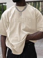 Men's Regular Fit Letter Print Drop Shoulder Tee, Birthday Gifts, Graphic Tees, Casual Short Sleeve Round Neck T-shirt for Su...