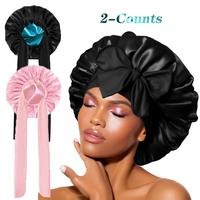 ZIHAN Large Silk Bonnet for Sleeping, Satin Hair Bonnet for Sleeping with Tie Band, Double Heatless Styling Kit Layer Satin B...