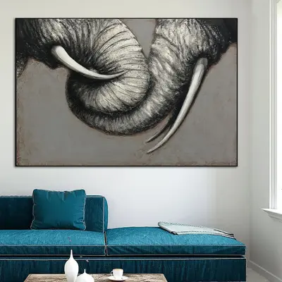 Abstract Elephants Paintings On Canvas Monochrome Art Modern Oil Painting Elephants Trunks Wall Art Animal Painting Original ...