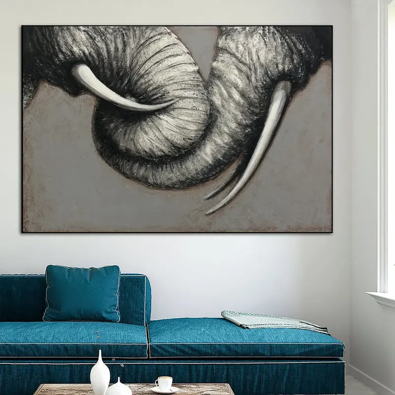 Abstract Elephants Paintings On Canvas Monochrome Art Modern Oil Painting Elephants Trunks Wall Art Animal Painting Original ...