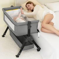 Baby Bassinet Sleeper, 6 Height Adjustable Cribs, Easy to Fold Portable Crib Side Bassinet, Swing Cradle Bed Side Sleeper wit...