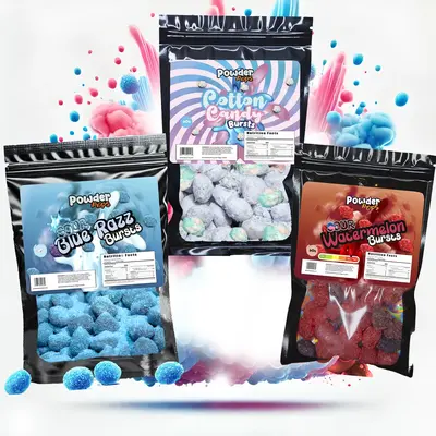 PowderPops Trio Pack Cotton Candy Gusher Bursts 6OZ + Sour Blue Raspberry 6OZ + Sour Watermelon 6OZ Viral Candy Snack - Sweet...