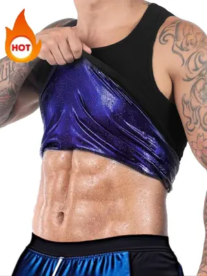 Men's Round Neck Sauna Tank Top, Slim-fitting Sleeveless Sports Top, High Stretch Workout Gym Exercise Top for Men