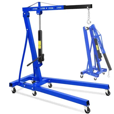 Garvee 2-Ton Folding Engine Hoist 4400 Lbs Hydraulic Lift High-Strength Steel Foldable Design 6 Casters Garage Workshop