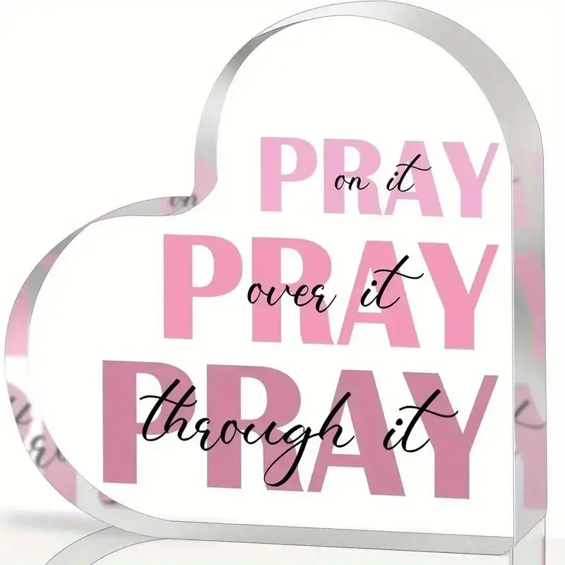 Heart Shaped Acrylic Prayer Sign, 1 Count Inspirational Acrylic Sign Ornament, Prayer Gifts for Women, Religious Decorations,...