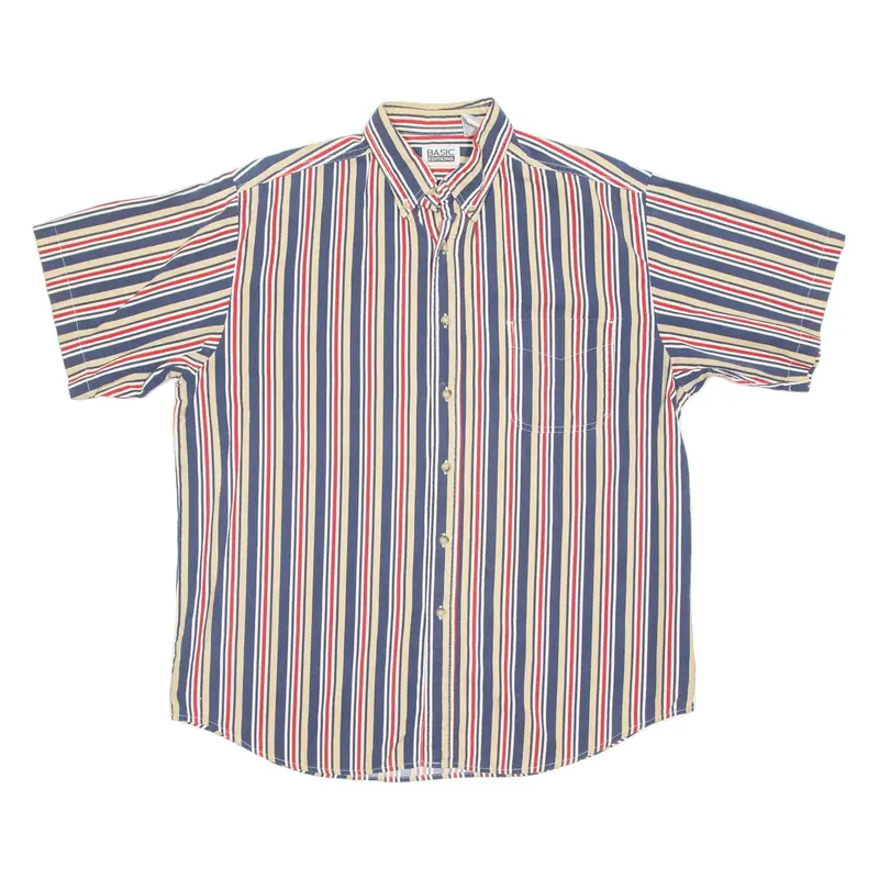 BASIC EDITIONS Mens Shirt Brown Striped L