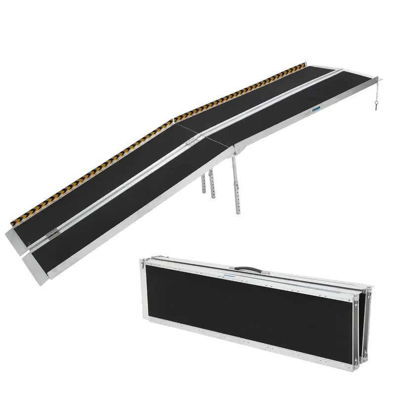 Garvee 10FT Portable Aluminum Wheelchair Ramp for Steps, Non-Skid Surface, Reflective Strips, Foldable, 600 Lbs Capacity, Hom...