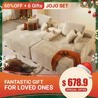 【2 Packages Shipping】Ovios 98''W Boneless Chaise Lounge Set, Upholstered Sofa Bed with Throw Pillows and Armrests, Indoor...